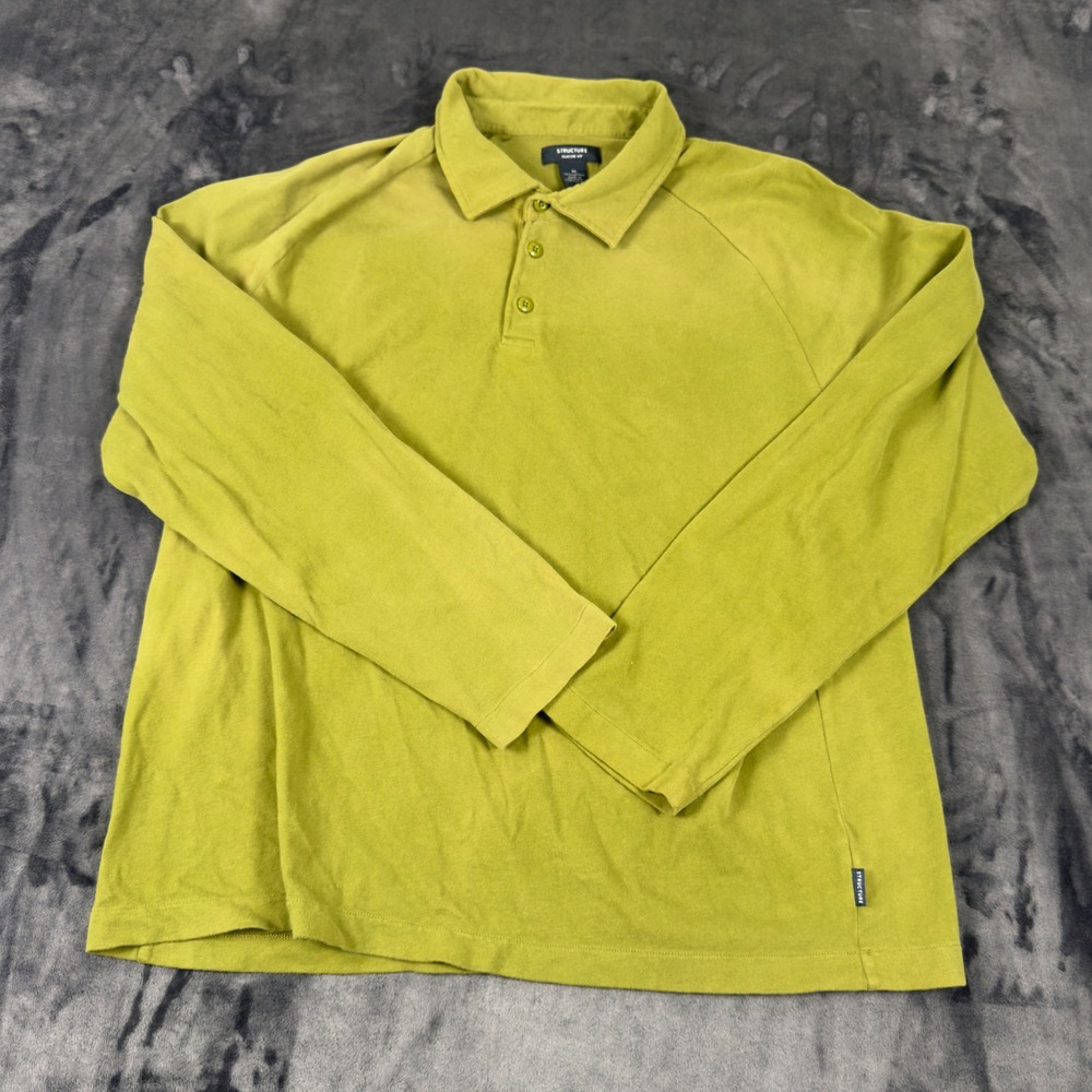 Structure Polo Shirt Mens XL Green Long Sleeve Cotton Classic Fit 2747